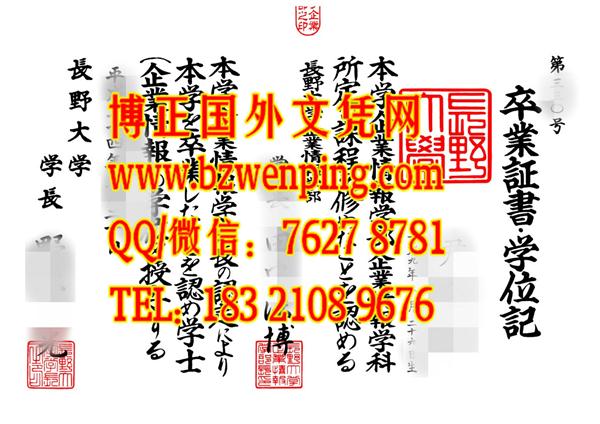日本长野大学Nagano University卒業證書学位記模版本，代办日本长野大学卒業證書