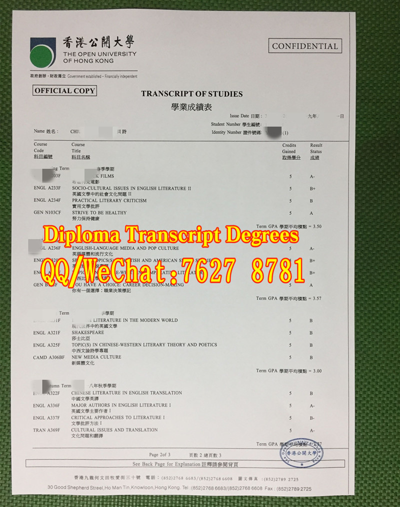 Hong Kong Metropolitan University transcript，2019年香港公开大学成绩单