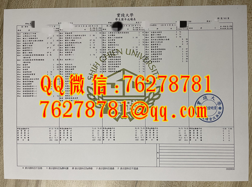 臺湾實踐大學成績單餐飲管理學士學位證書
