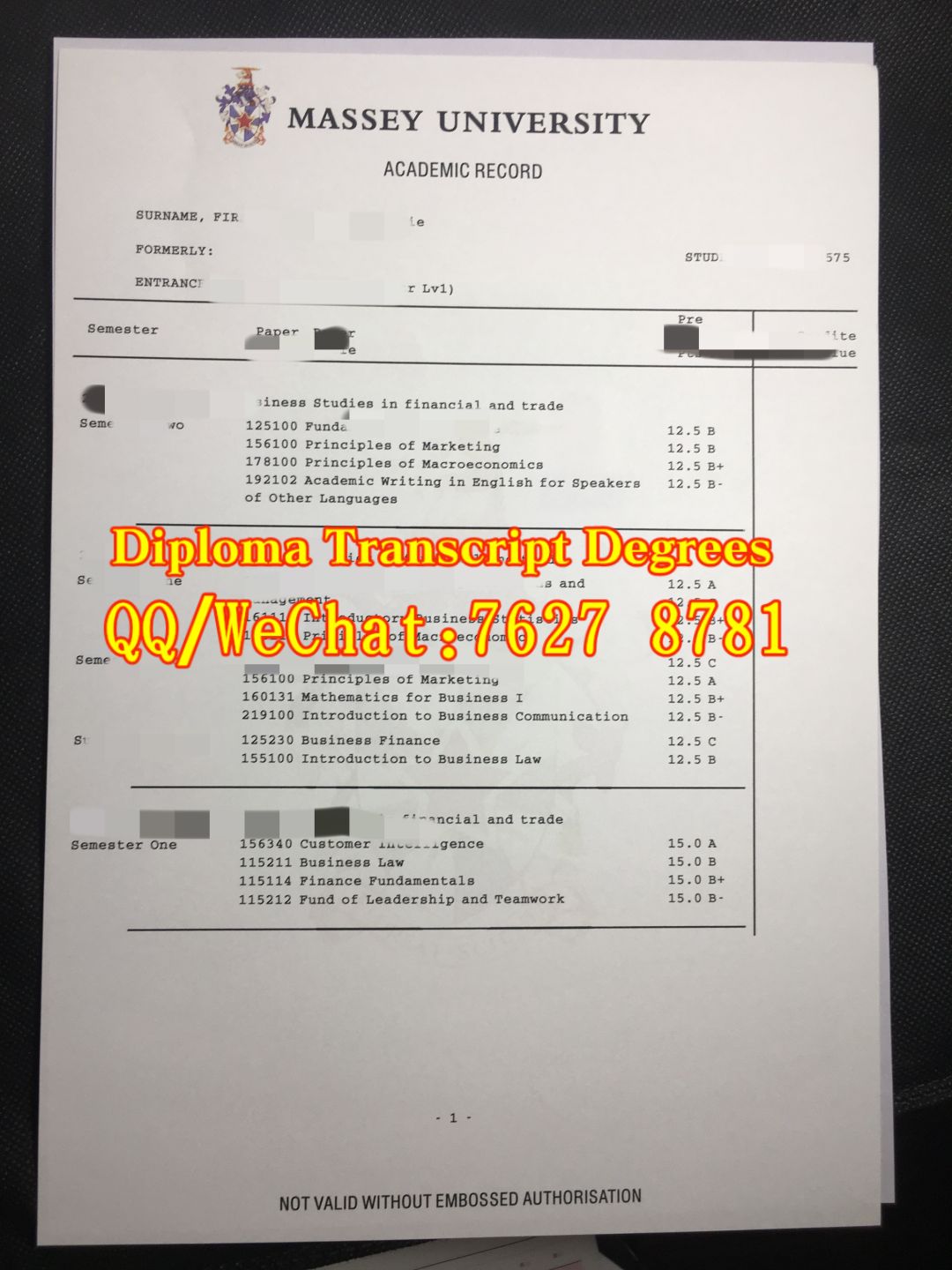新西兰梅西大学成绩单Massey University transcript