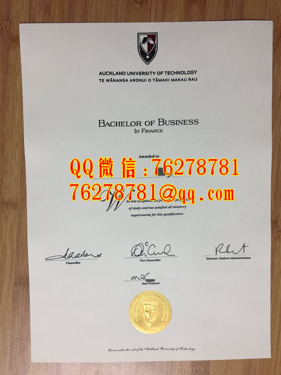 奥克兰理工大学AUT学位证书 Parchment（Auckland University of Technology diploma